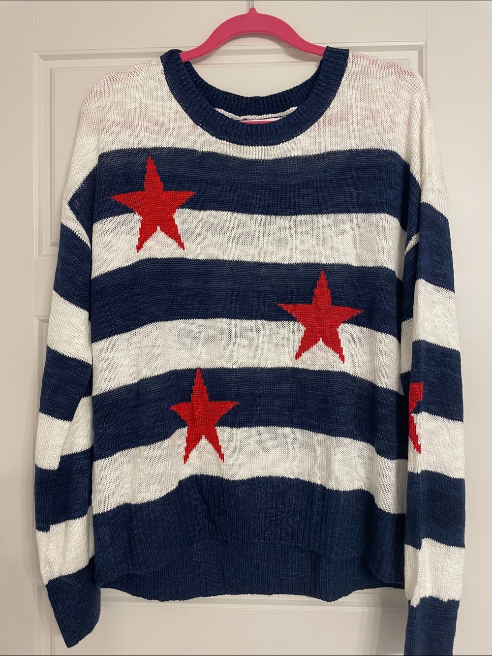 Freshman Navy & White Striped Crewneck Sweater with Red Stars
